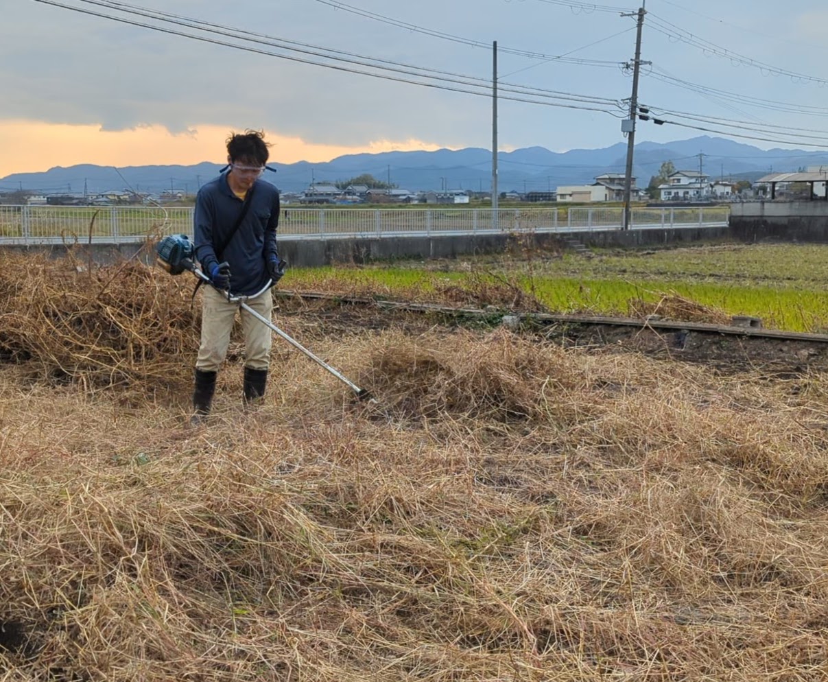草刈りをする生産者